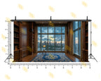 LUXURY LIBRARY WINDOW CITY VIEW INTERIOR BACKDROP FOR PORTRAIT & EDITORIAL PHOTOGRAPHY