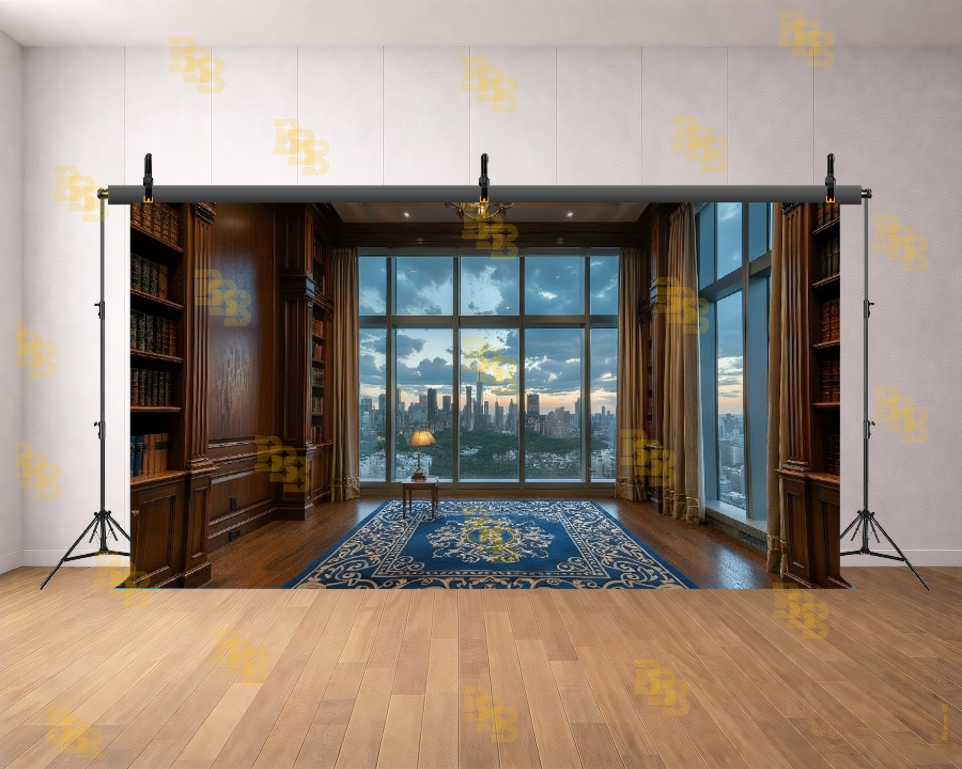 LUXURY LIBRARY WINDOW CITY VIEW INTERIOR BACKDROP FOR PORTRAIT & EDITORIAL PHOTOGRAPHY