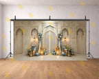 ELEGANT CARVED ARCH FLORAL LANTERN SETUP BACKDROP FOR WEDDING & EVENT PHOTOGRAPHY
