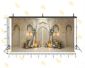 ELEGANT CARVED ARCH FLORAL LANTERN SETUP BACKDROP FOR WEDDING & EVENT PHOTOGRAPHY