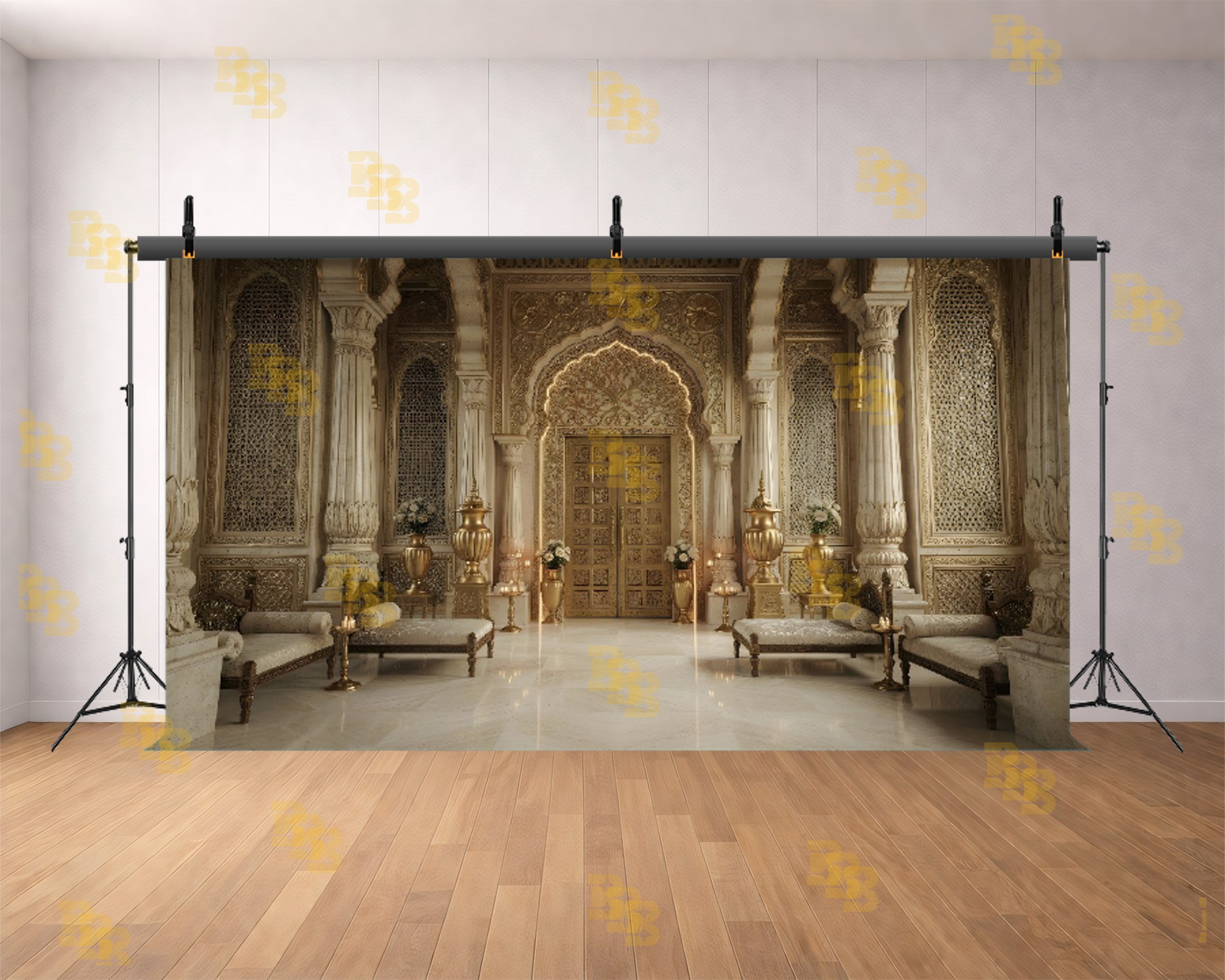 ROYAL PALACE GOLDEN ARCH INTERIOR BACKDROP FOR BOUTIQUE & WEDDING PHOTOGRAPHY
