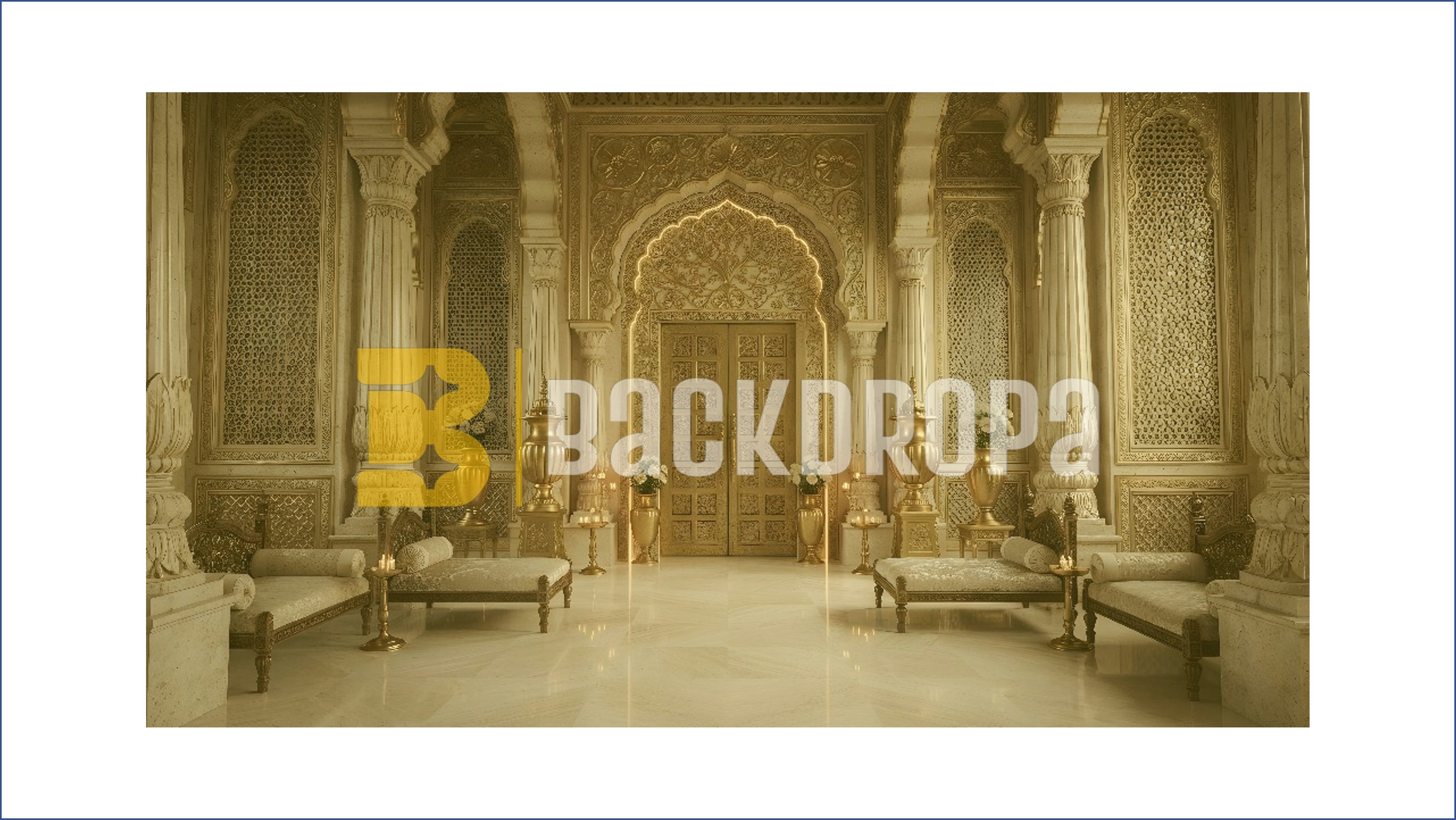 ROYAL PALACE GOLDEN ARCH INTERIOR BACKDROP FOR BOUTIQUE & WEDDING PHOTOGRAPHY
