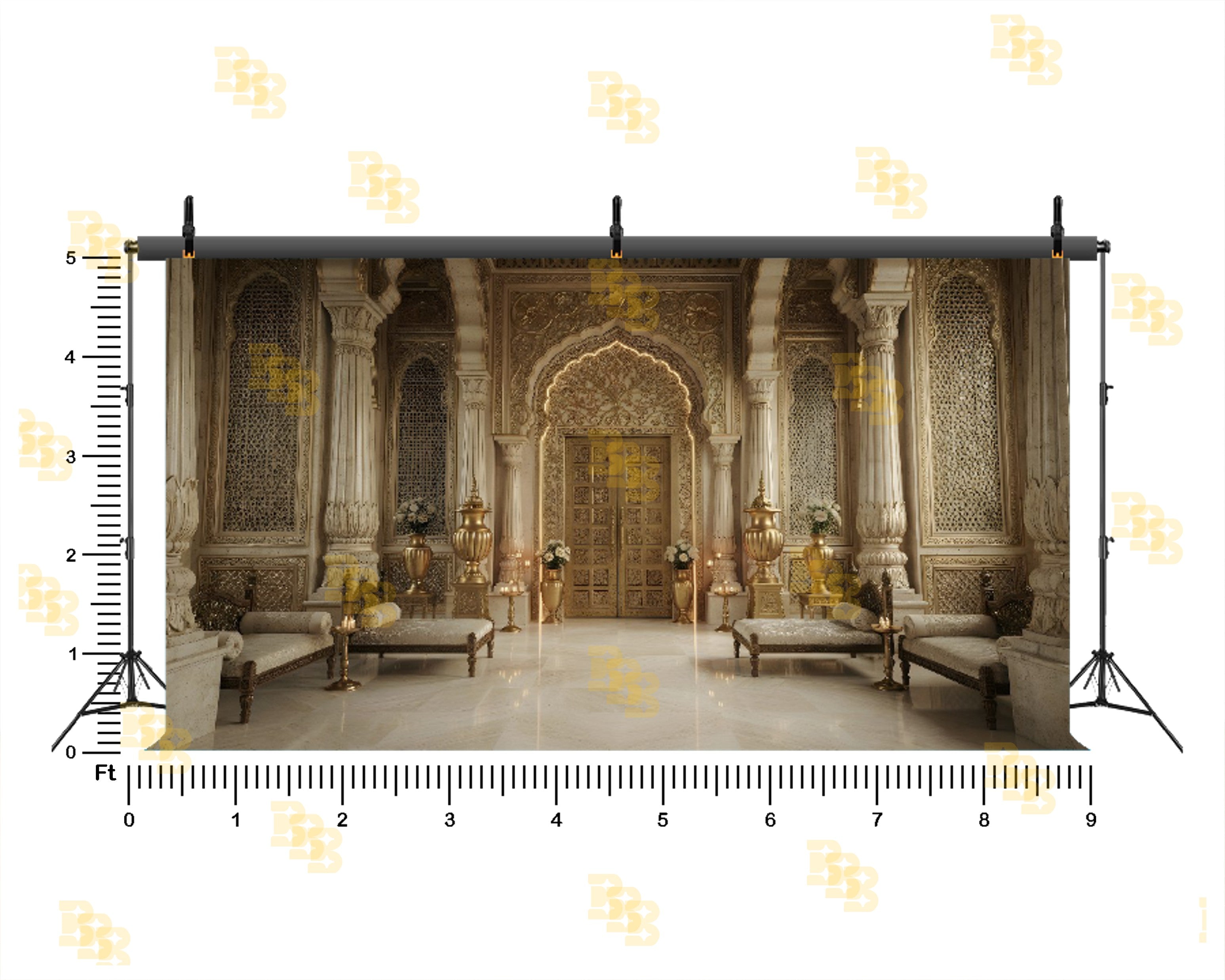 ROYAL PALACE GOLDEN ARCH INTERIOR BACKDROP FOR BOUTIQUE & WEDDING PHOTOGRAPHY