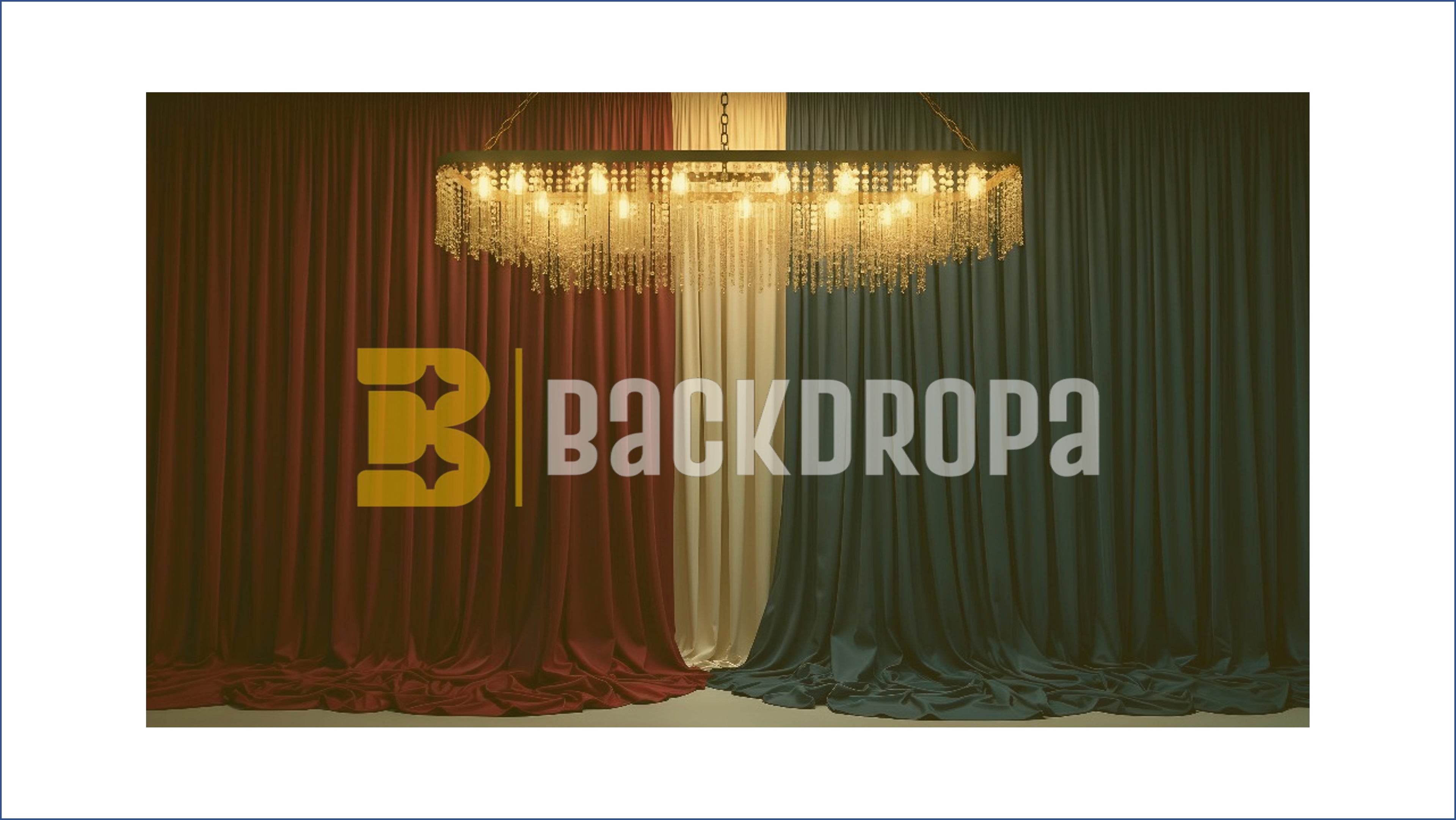 LUXURY TRICOLOR VELVET DRAPE WITH CRYSTAL CHANDELIER BACKDROP FOR BOUTIQUE & PORTRAIT PHOTOGRAPHY