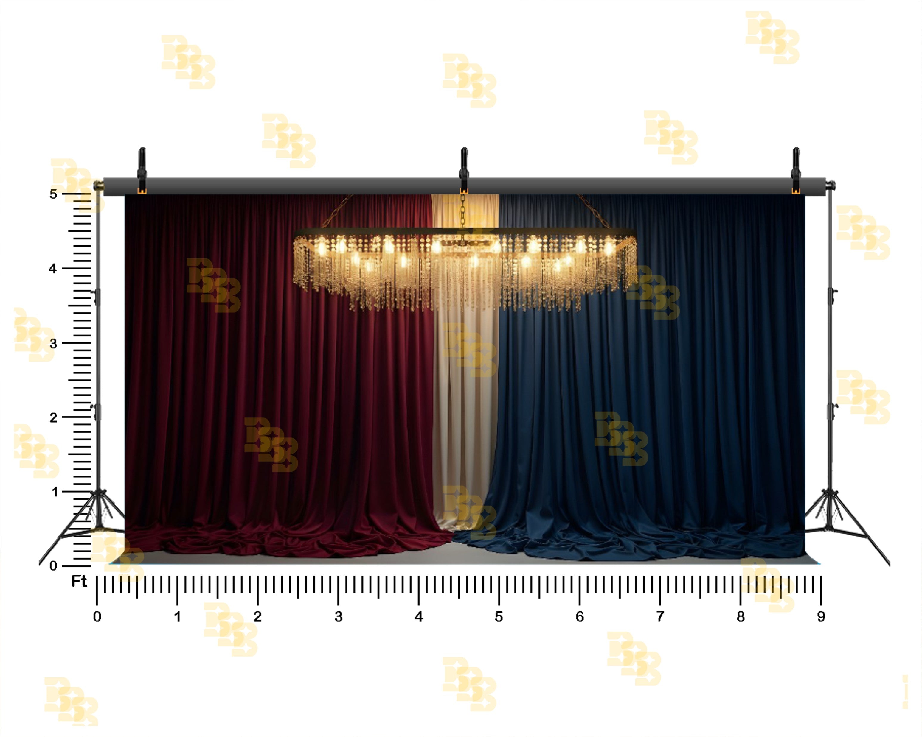 LUXURY TRICOLOR VELVET DRAPE WITH CRYSTAL CHANDELIER BACKDROP FOR BOUTIQUE & PORTRAIT PHOTOGRAPHY