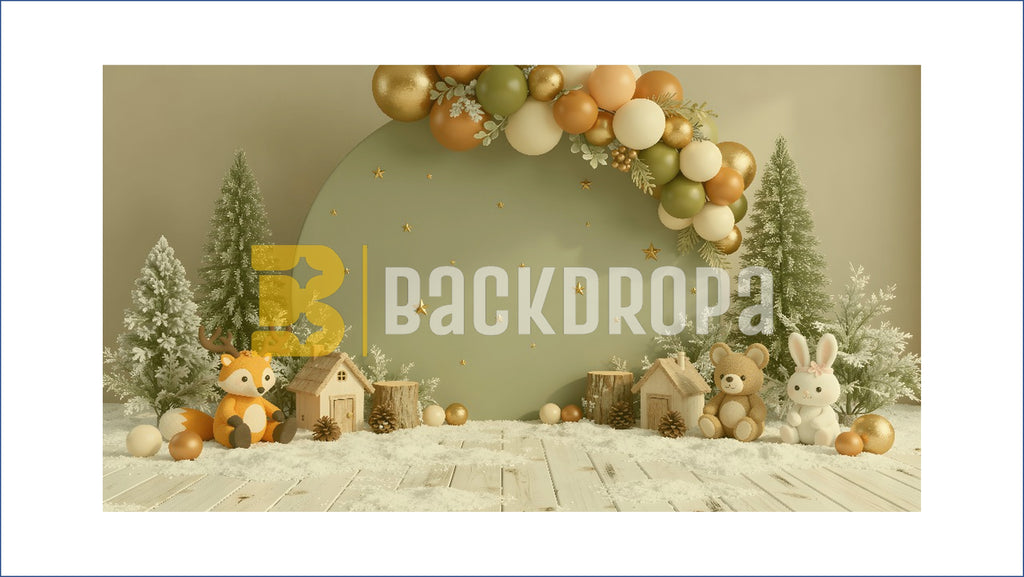 WINTER KIDS THEME ROUND PANEL BACKDROP FOR CAKE SMASH & BABY PHOTOGRAPHY