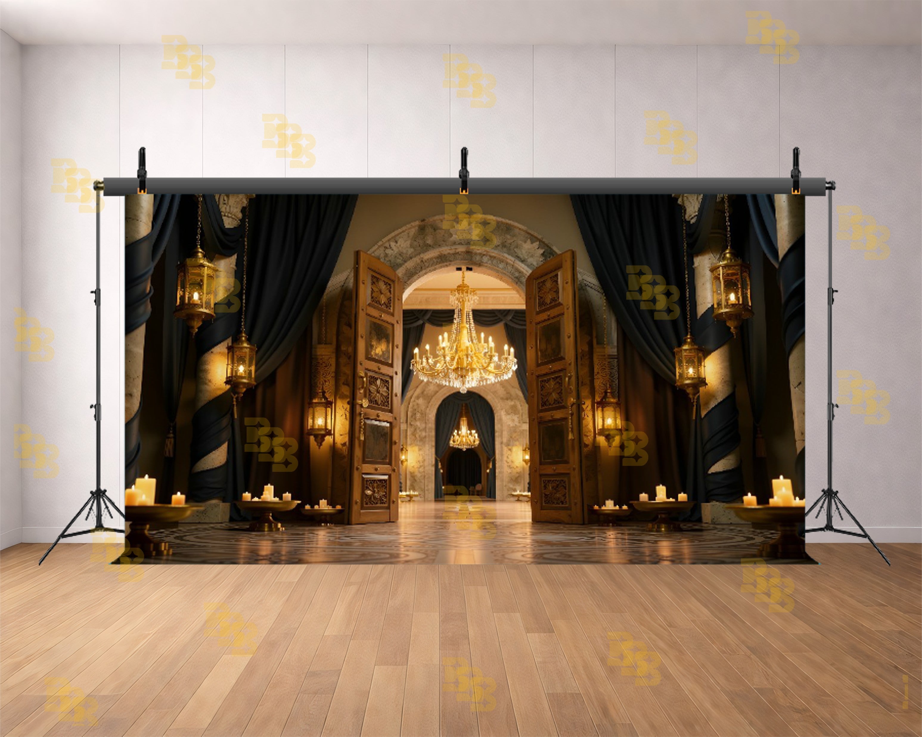 ROYAL PALACE ENTRANCE WITH CHANDELIER LIGHTING BACKDROP FOR WEDDING & PORTRAIT PHOTOGRAPHY