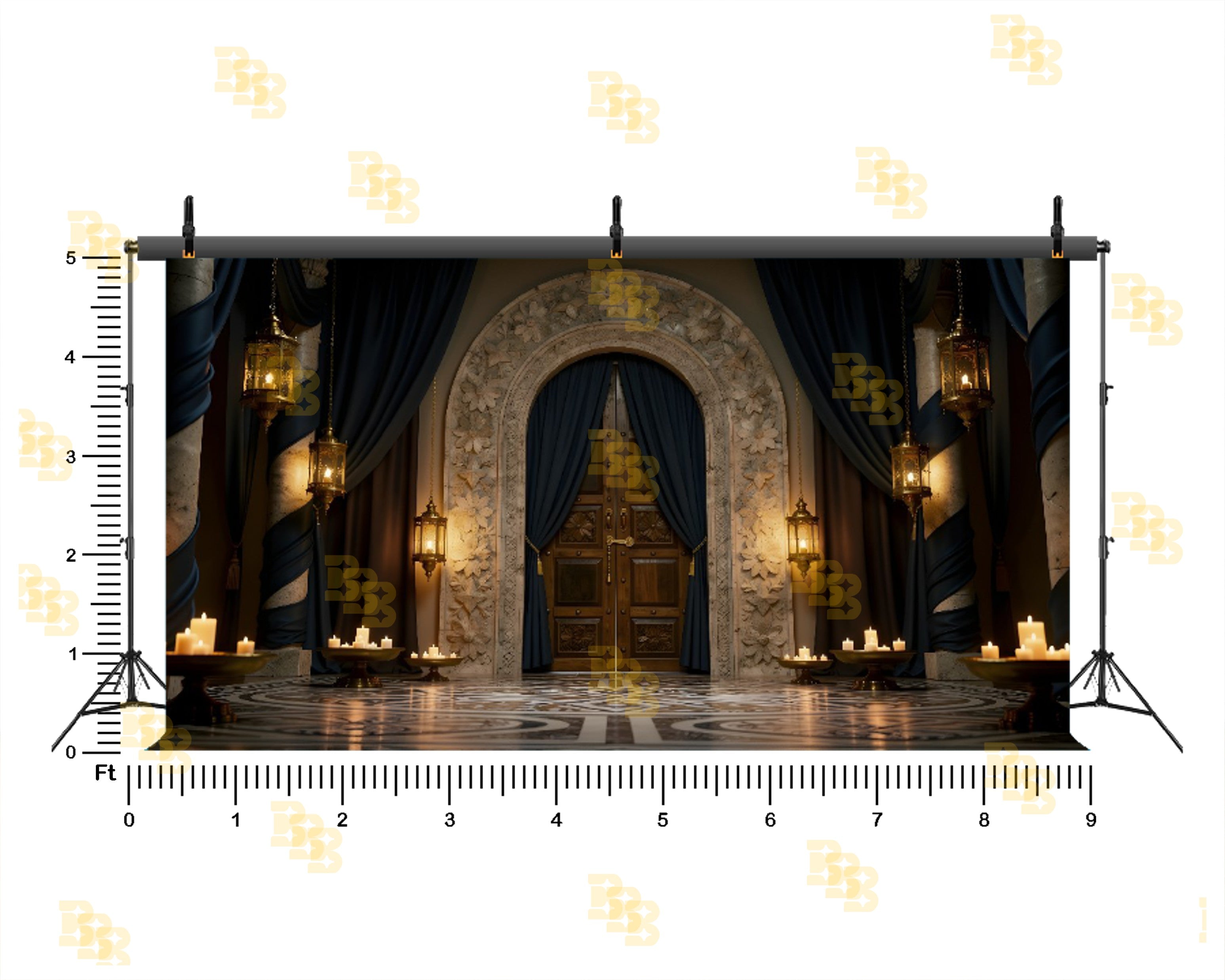 ROYAL VINTAGE ARCHWAY WITH CANDLELIGHT AND DRAPES BACKDROP FOR BOUTIQUE & MAKUP ARTIST REELS SHOOTING