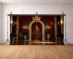 ROYAL RED CURTAIN PALACE DOOR WITH CHANDELIER BACKDROP FOR BOUTIQUE & MAKUP ARTIST PHOTOGRAPHY