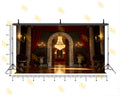 ROYAL RED CURTAIN PALACE DOOR WITH CHANDELIER BACKDROP FOR BOUTIQUE & MAKEUP ARTIST PHOTOGRAPHY