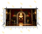 ROYAL RED CURTAIN PALACE DOOR WITH CHANDELIER BACKDROP FOR BOUTIQUE & MAKEUP ARTIST PHOTOGRAPHY