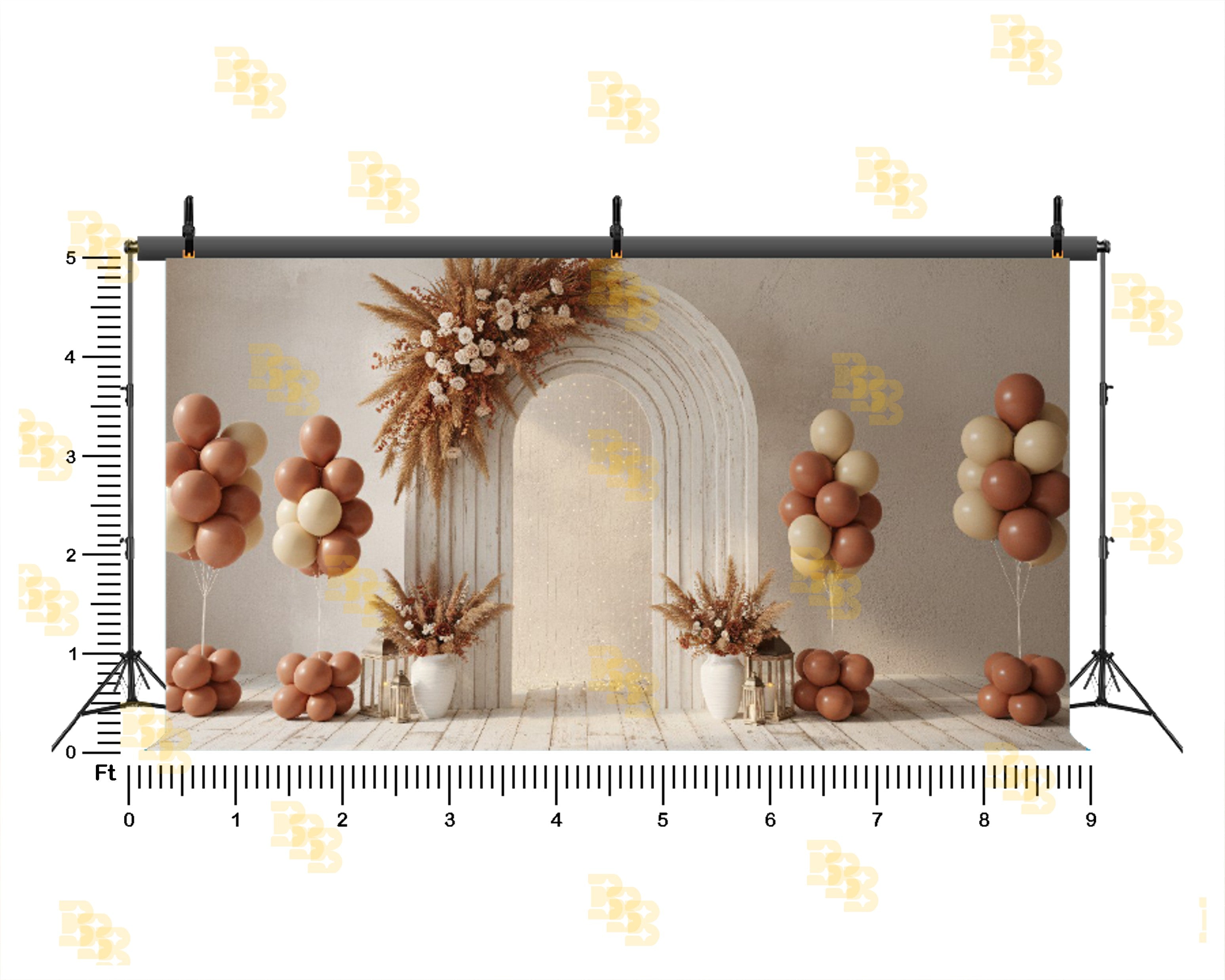 BOHO ARCH DECOR WITH BALLOONS AND FLORAL ARRANGEMENT BACKDROP FOR BIRTHDAY & BABY SHOWER PHOTOGRAPHY