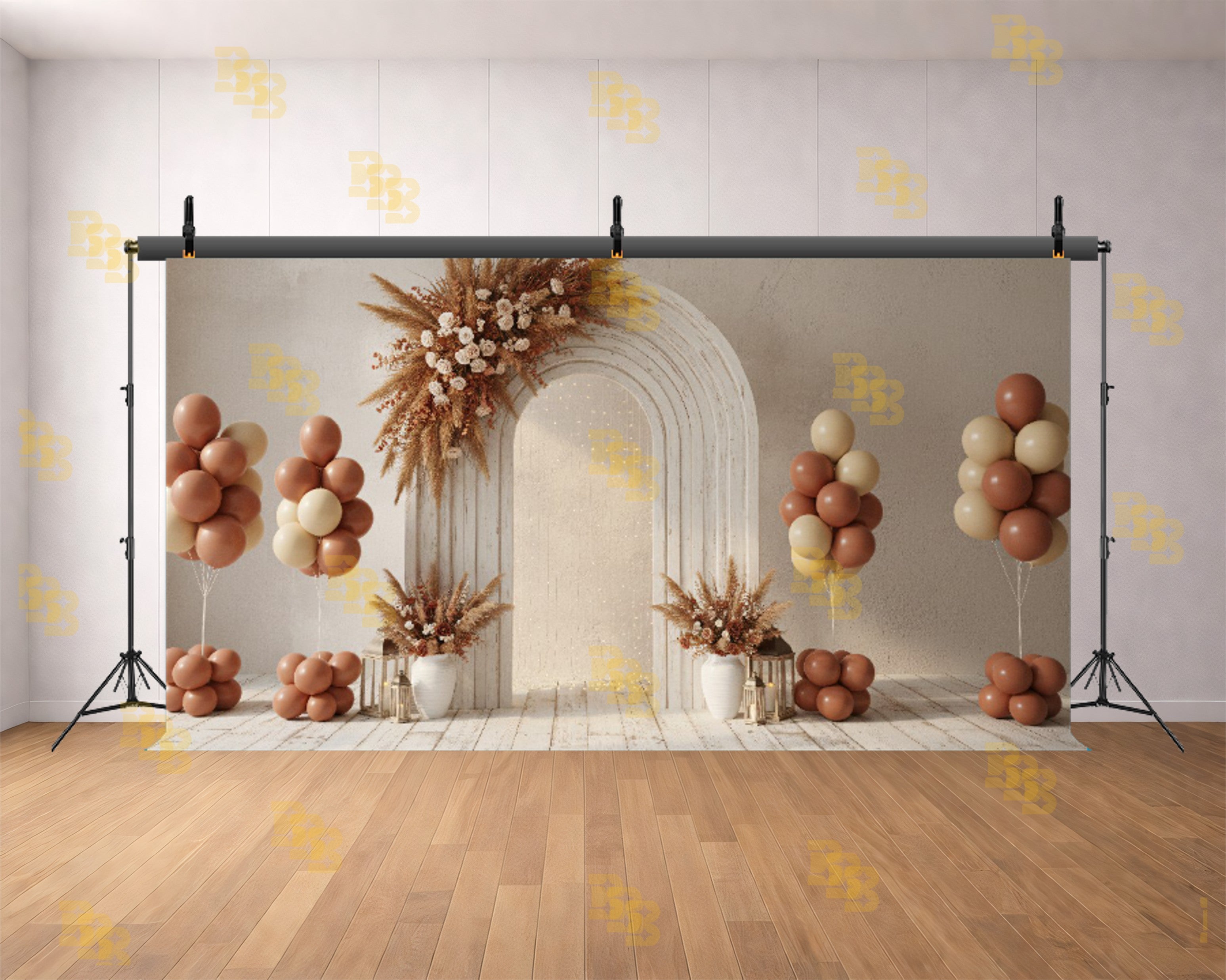 BOHO ARCH DECOR WITH BALLOONS AND FLORAL ARRANGEMENT BACKDROP FOR BIRTHDAY & BABY SHOWER PHOTOGRAPHY