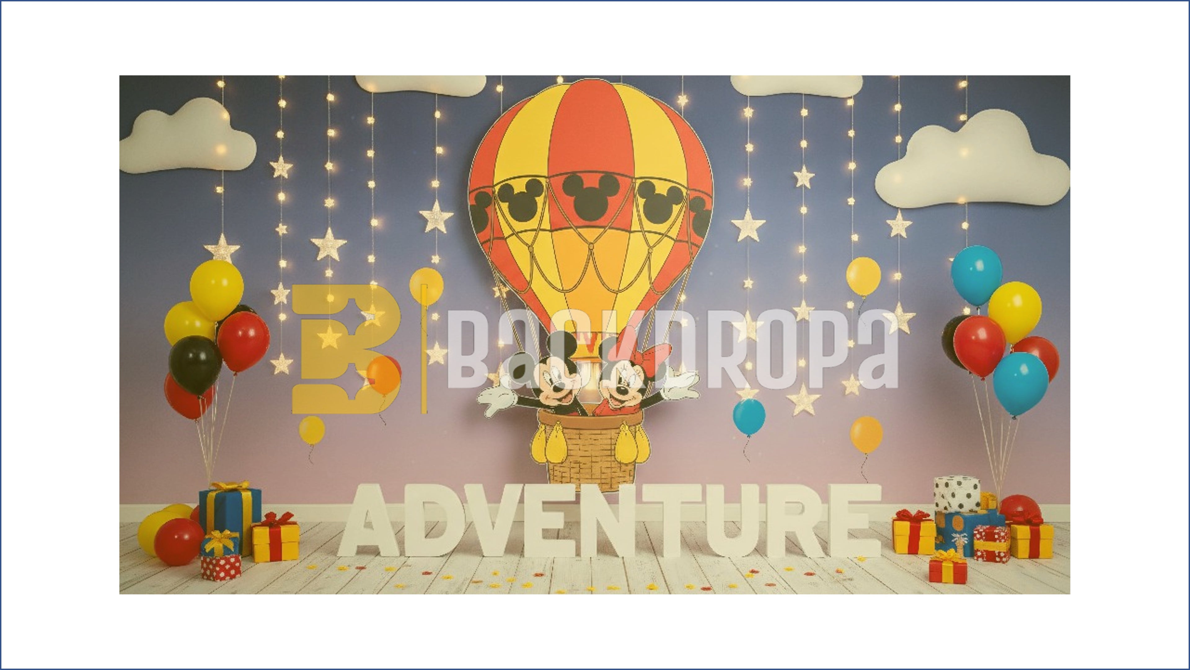 MICKEY MOUSE HOT AIR BALLOON ADVENTURE THEME BACKDROP FOR KIDS BIRTHDAY PHOTOGRAPHY