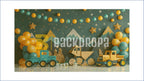 CONSTRUCTION TRUCK ADVENTURE THEME WITH MOUNTAINS AND BALLOONS BACKDROP FOR KIDS BIRTHDAY PHOTOGRAPHY