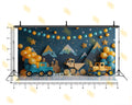 CONSTRUCTION TRUCK ADVENTURE THEME WITH MOUNTAINS AND BALLOONS BACKDROP FOR KIDS BIRTHDAY PHOTOGRAPHY