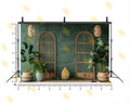 TROPICAL ARCH WINDOW SETUP WITH INDOOR PLANTS AND BAMBOO DECOR BACKDROP FOR PORTRAIT & CONTENT PHOTOGRAPHY