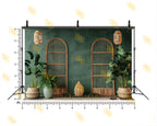 TROPICAL ARCH WINDOW SETUP WITH INDOOR PLANTS AND BAMBOO DECOR BACKDROP FOR PORTRAIT & CONTENT PHOTOGRAPHY