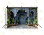 ROYAL BLUE ARCH GARDEN SETUP WITH FLORAL ACCENTS AND INDOOR PLANTS BACKDROP FOR PORTRAIT & EVENT PHOTOGRAPHY