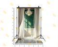 ELEGANT GREEN PANEL WITH CHANDELIER AND DRAPES BACKDROP FOR BOUTIQUE & PORTRAIT PHOTOGRAPHY