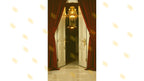 LUXURY OPEN DOOR WITH RED CURTAINS AND CHANDELIER BACKDROP FOR BOUTIQUE & MODELING PHOTOGRAPHY