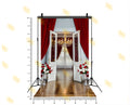 LUXURY OPEN GLASS DOOR WITH RED CURTAINS FOR USIGN BOUTIQUE & MODELING PHOTOGRAPHY