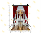 LUXURY OPEN GLASS DOOR WITH RED CURTAINS FOR USIGN BOUTIQUE & MODELING PHOTOGRAPHY