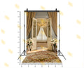 LUXURY GOLDEN CURTAIN OPEN DOOR WITH CHANDELIER BACKDROP FOR BOUTIQUE & MODELING PHOTOGRAPHY