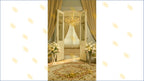 LUXURY GOLDEN CURTAIN OPEN DOOR WITH CHANDELIER BACKDROP FOR BOUTIQUE & MODELING PHOTOGRAPHY