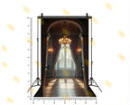 LUXURY ARCHWAY WINDOW WITH CHANDELIER AND CURTAINS BACKDROP FOR BOUTIQUE & MODELING PHOTOGRAPHY