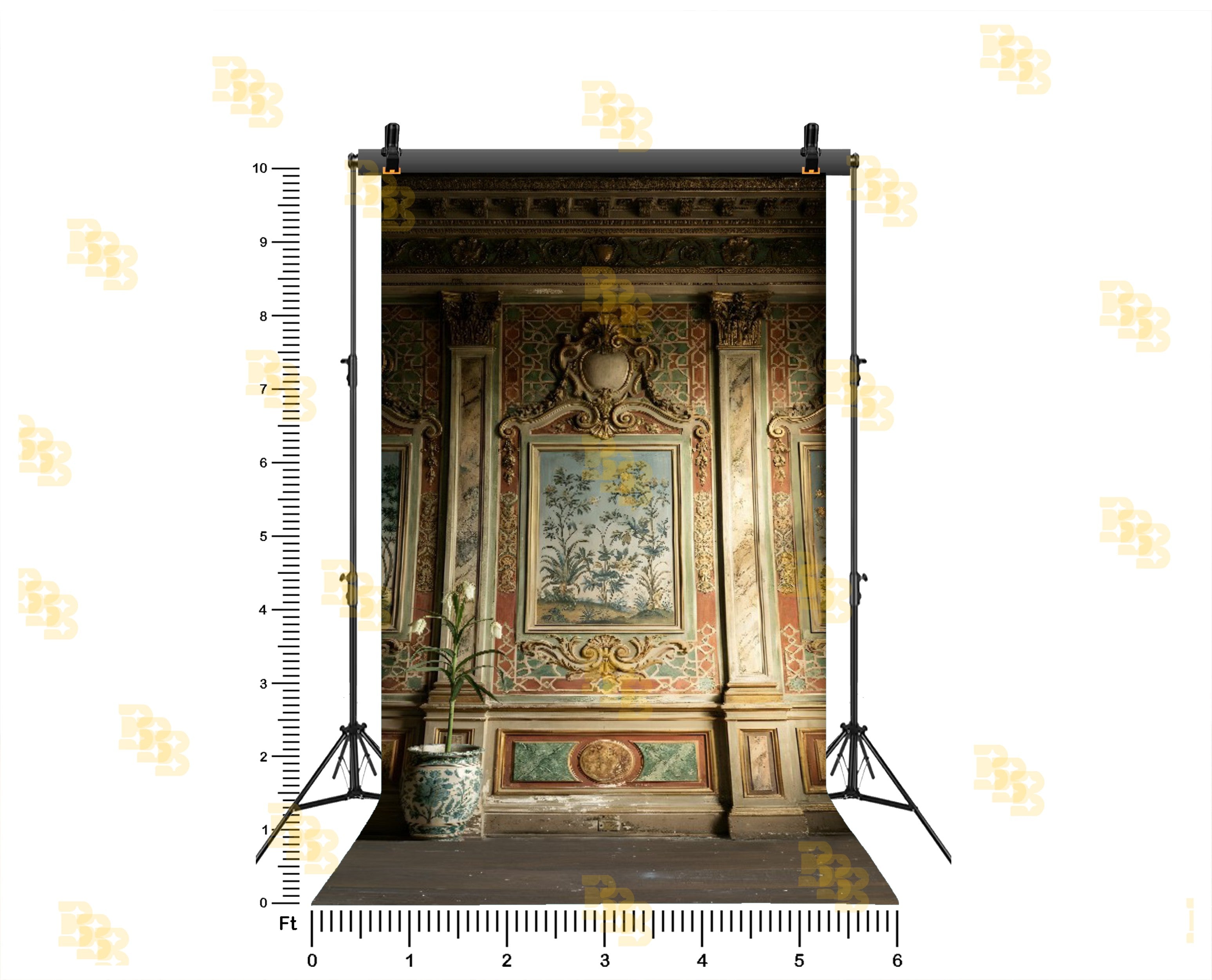 ROYAL VINTAGE PALACE WALL WITH FLORAL PAINTING PANEL BACKDROP FOR BOUTIQUE & PORTRAIT PHOTOGRAPHY