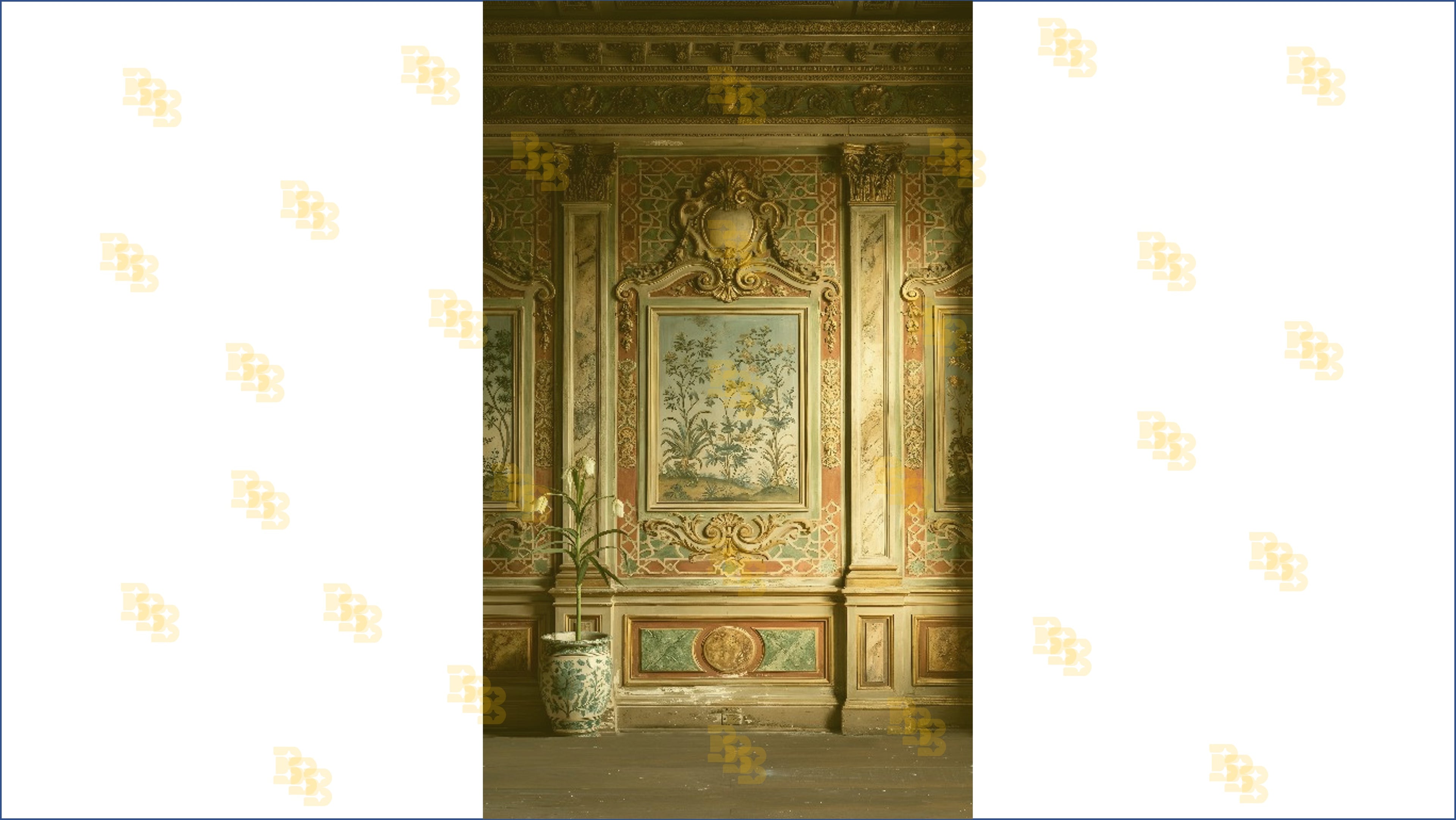 ROYAL VINTAGE PALACE WALL WITH FLORAL PAINTING PANEL BACKDROP FOR BOUTIQUE & PORTRAIT PHOTOGRAPHY