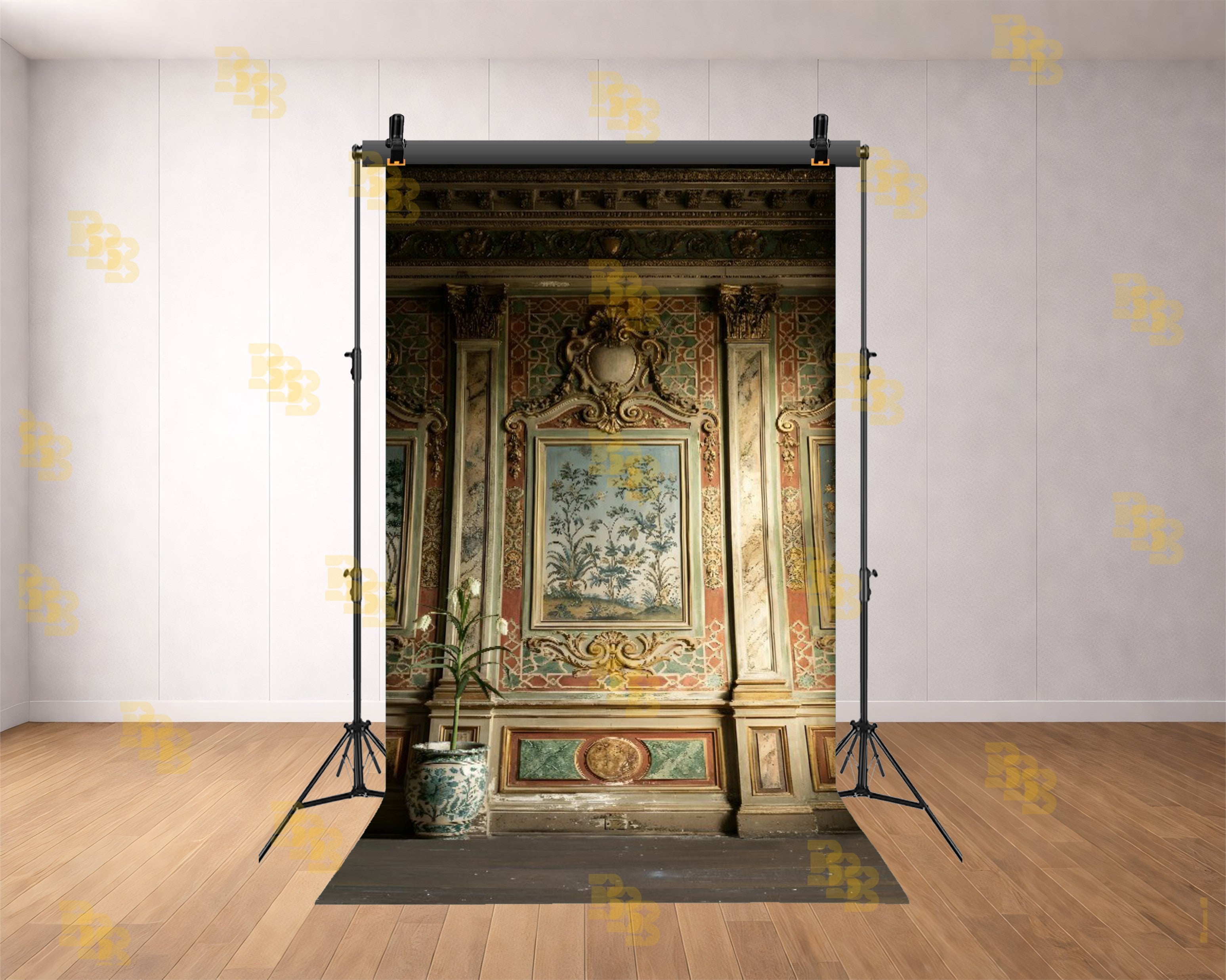 ROYAL VINTAGE PALACE WALL WITH FLORAL PAINTING PANEL BACKDROP FOR BOUTIQUE & PORTRAIT PHOTOGRAPHY
