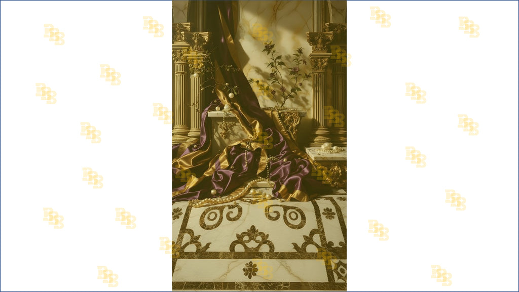 ROYAL MARBLE PALACE SETUP WITH DRAPES AND PEARL DECOR BACKDROP FOR BOUTIQUE & LUXURY PHOTOGRAPHY
