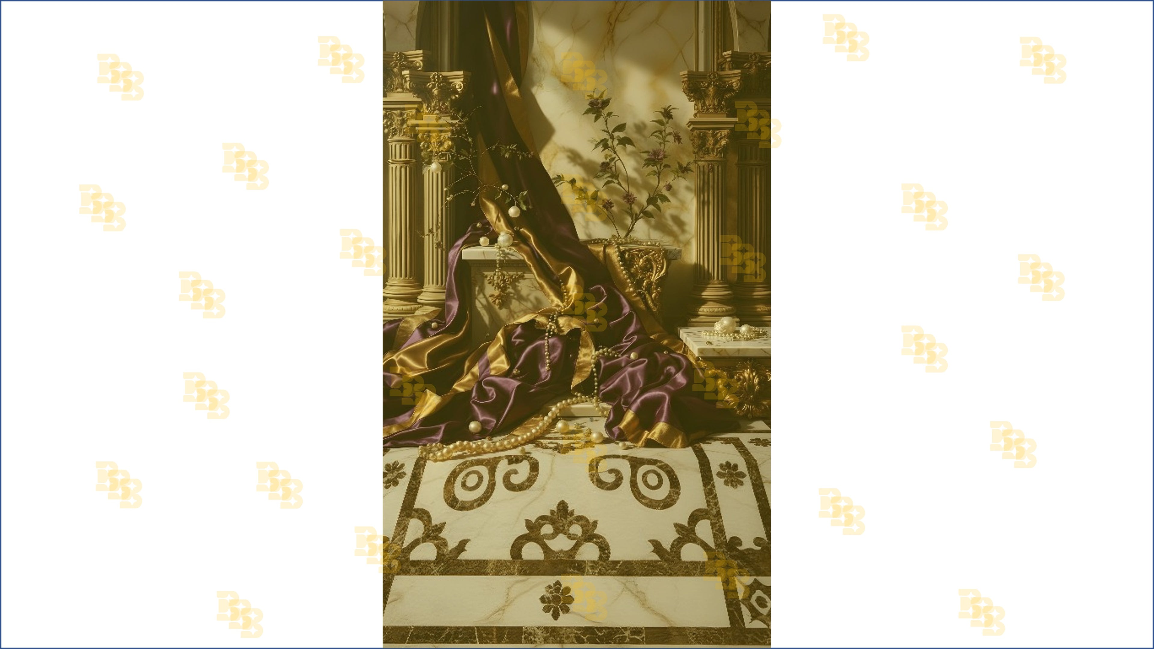 ROYAL MARBLE PALACE SETUP WITH DRAPES AND PEARL DECOR BACKDROP FOR BOUTIQUE & LUXURY PHOTOGRAPHY