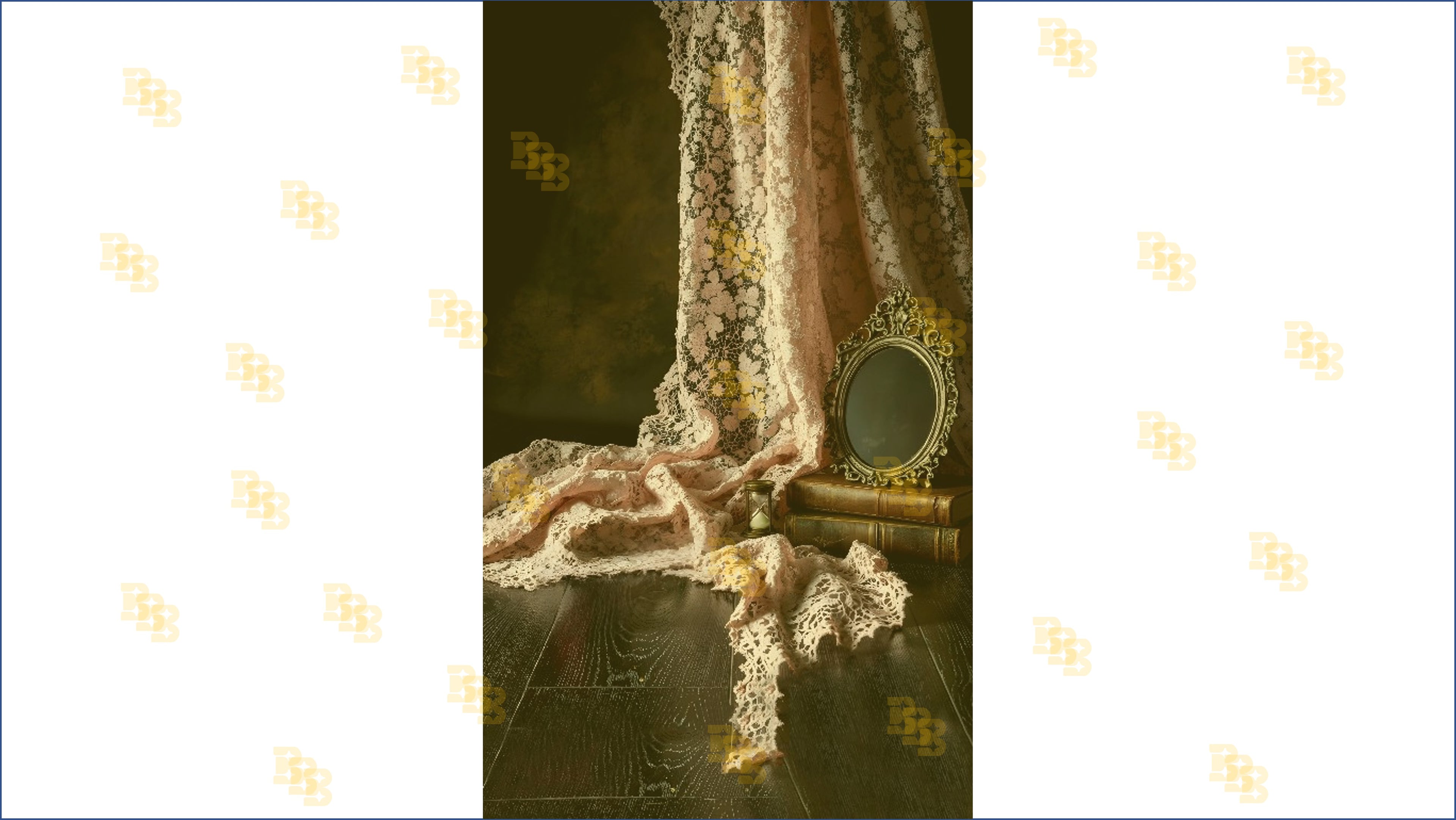 VINTAGE LACE DRAPE SETUP WITH MIRROR AND CLASSIC PROP BACKDROP FOR BOUTIQUE & PORTRAIT PHOTOGRAPHY