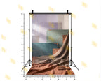 MODERN ABSTRACT TEXTURED PANEL SETUP WITH DRAPED FABRIC BACKDROP FOR PRODUCT & CONTENT PHOTOGRAPHY