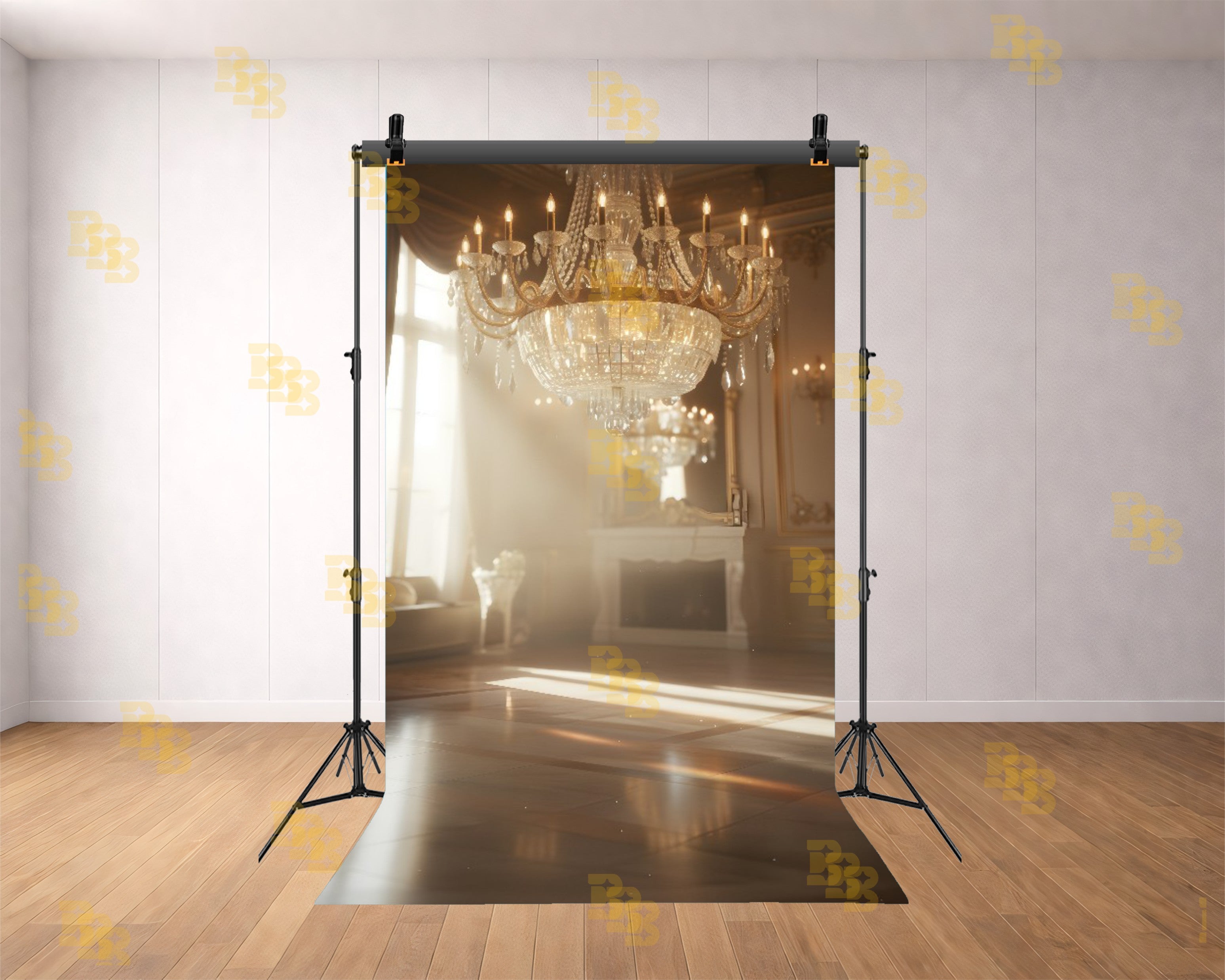 ROYAL SUNLIT PALACE ROOM WITH CRYSTAL CHANDELIER BACKDROP FOR BOUTIQUE & PORTRAIT PHOTOGRAPHY