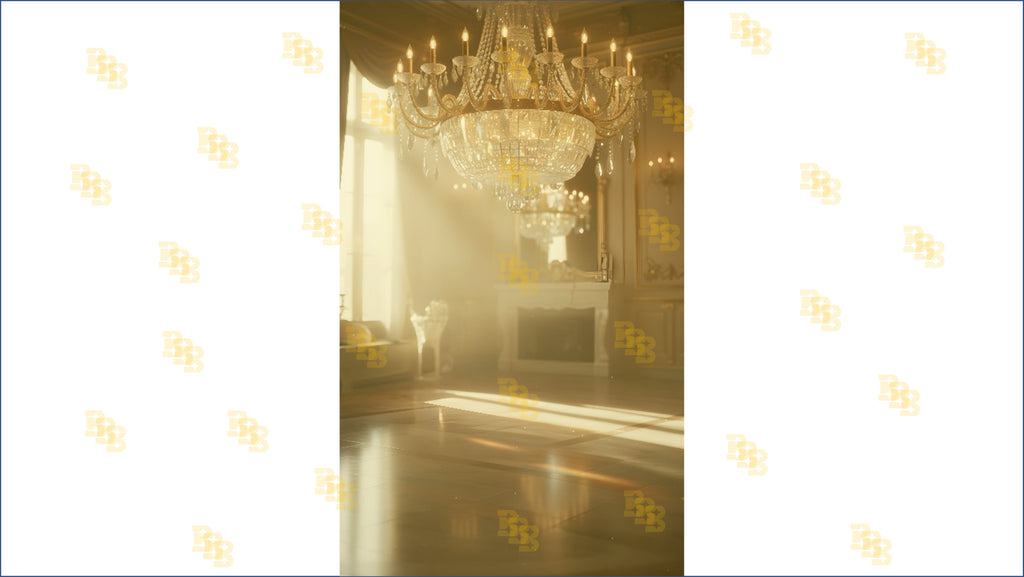 ROYAL SUNLIT PALACE ROOM WITH CRYSTAL CHANDELIER BACKDROP FOR BOUTIQUE & PORTRAIT PHOTOGRAPHY