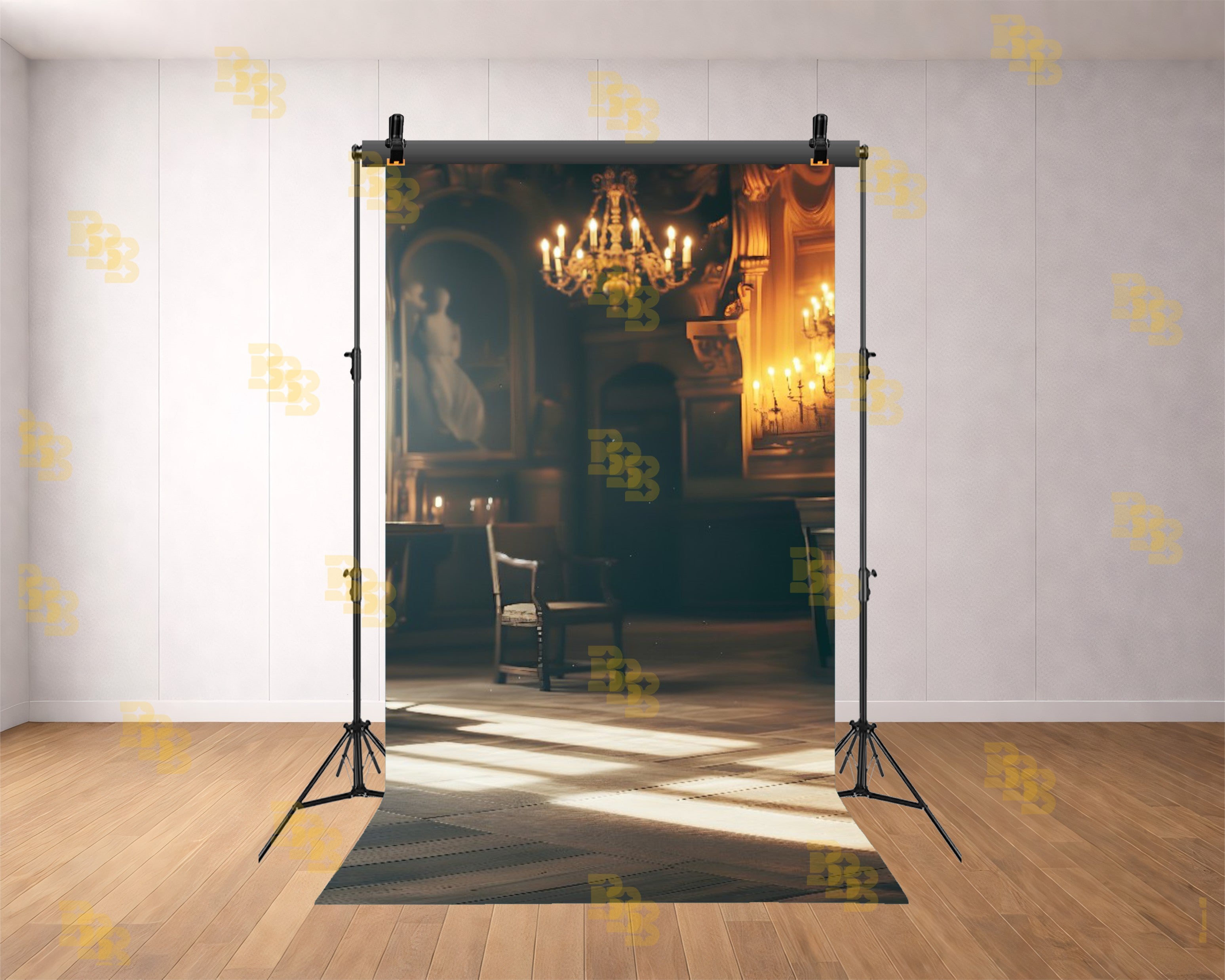 ROYAL VINTAGE ROOM WITH CANDLELIGHT AND CHANDELIER AMBIENCE BACKDROP FOR BOUTIQUE & PORTRAIT PHOTOGRAPHY