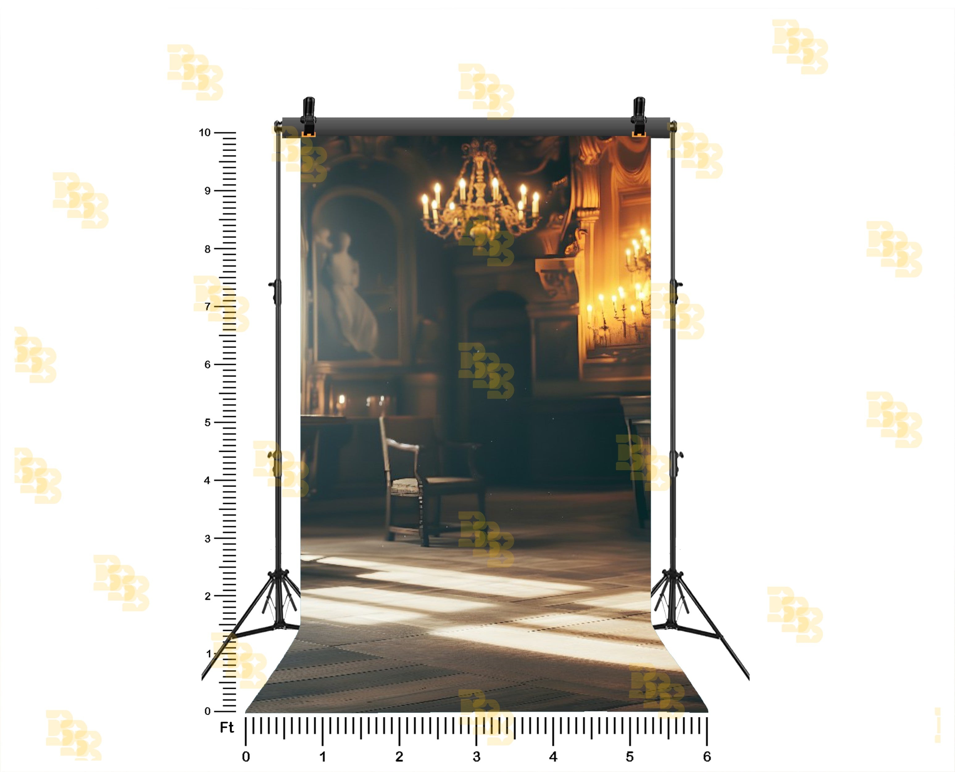 ROYAL VINTAGE ROOM WITH CANDLELIGHT AND CHANDELIER AMBIENCE BACKDROP FOR BOUTIQUE & PORTRAIT PHOTOGRAPHY