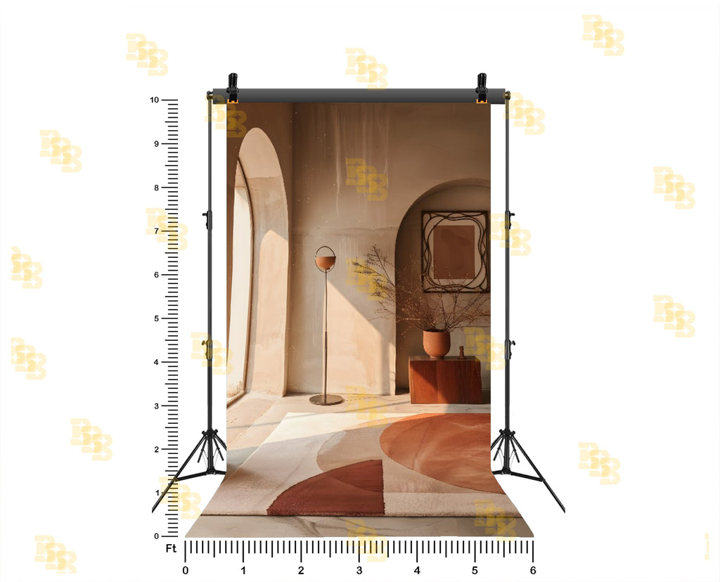 MODERN EARTH TONE ARCH INTERIOR WITH MINIMAL DECOR BACKDROP FOR CONTENT & PORTRAIT PHOTOGRAPHY