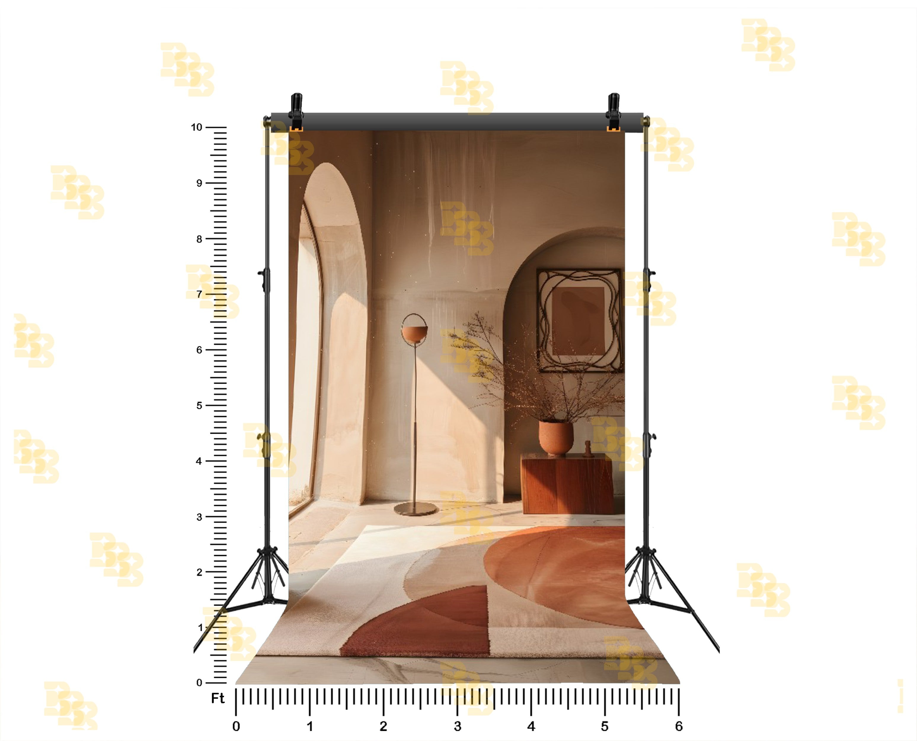 MODERN EARTH TONE ARCH INTERIOR WITH MINIMAL DECOR BACKDROP FOR CONTENT & PORTRAIT PHOTOGRAPHY