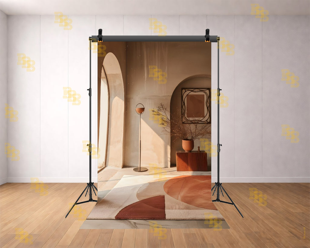 MODERN EARTH TONE ARCH INTERIOR WITH MINIMAL DECOR BACKDROP FOR CONTENT & PORTRAIT PHOTOGRAPHY