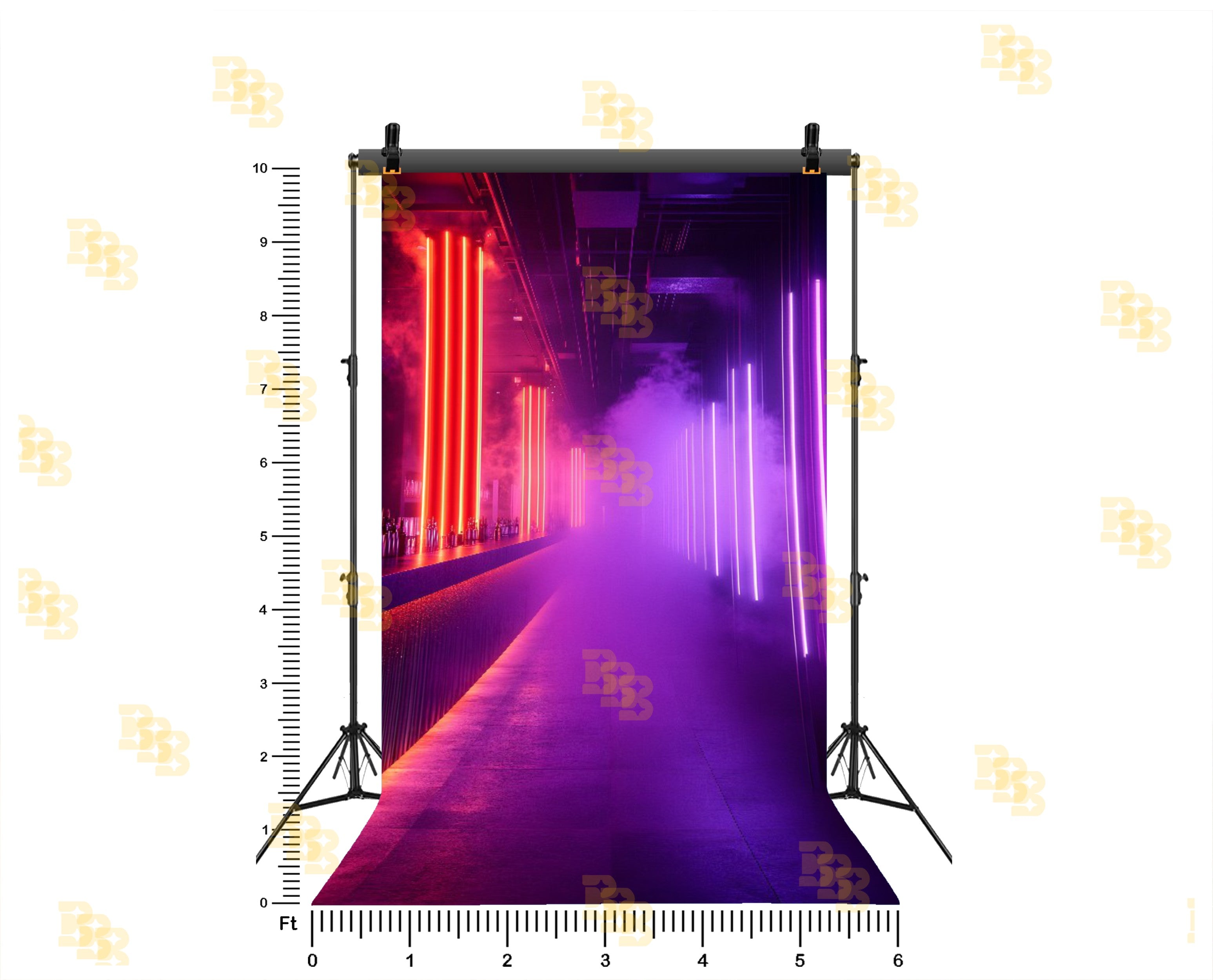 NEON BAR CORRIDOR WITH SMOKE AND LED LIGHTS BACKDROP FOR NIGHTLIFE & CREATIVE PHOTOGRAPHY