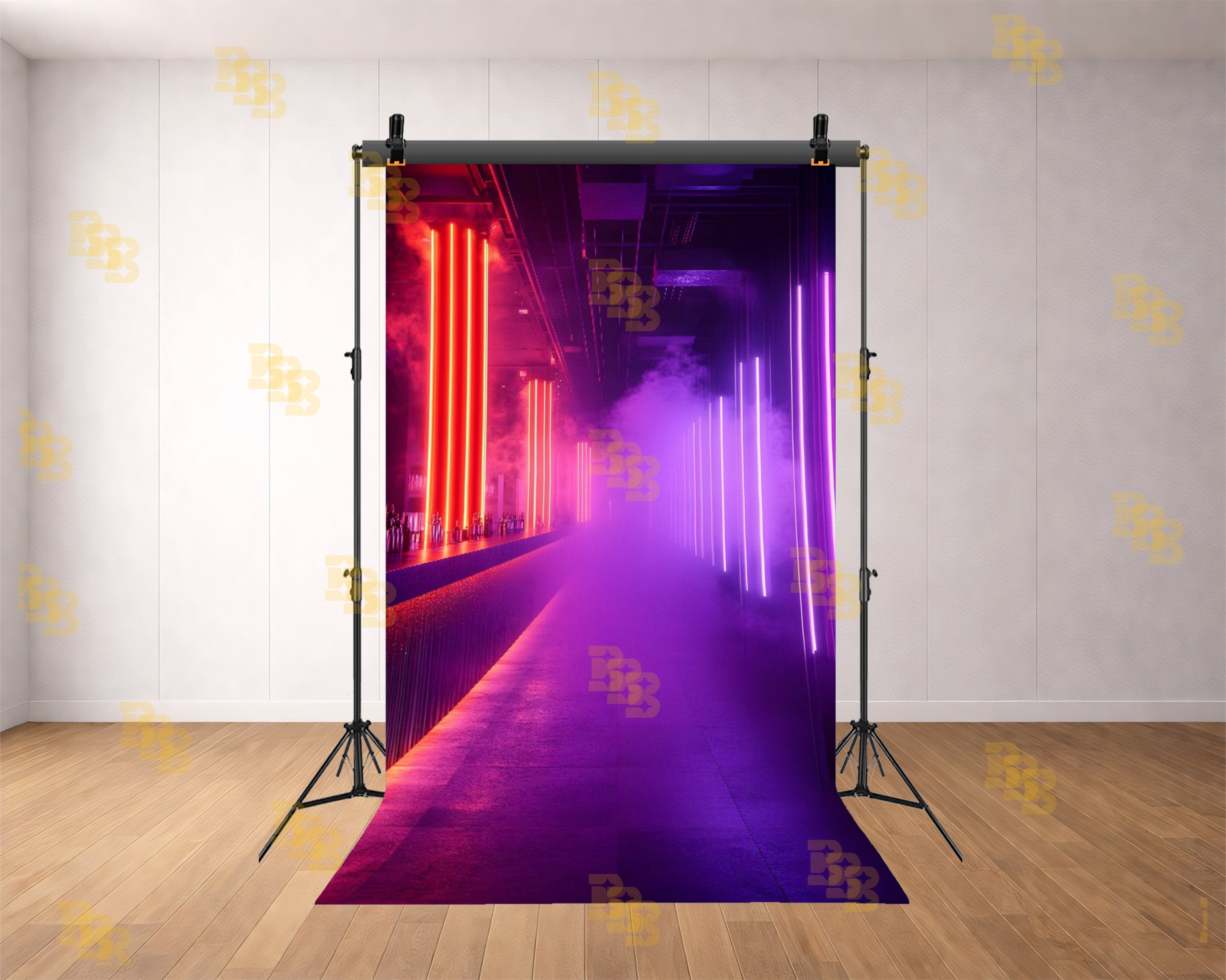 NEON BAR CORRIDOR WITH SMOKE AND LED LIGHTS BACKDROP FOR NIGHTLIFE & CREATIVE PHOTOGRAPHY