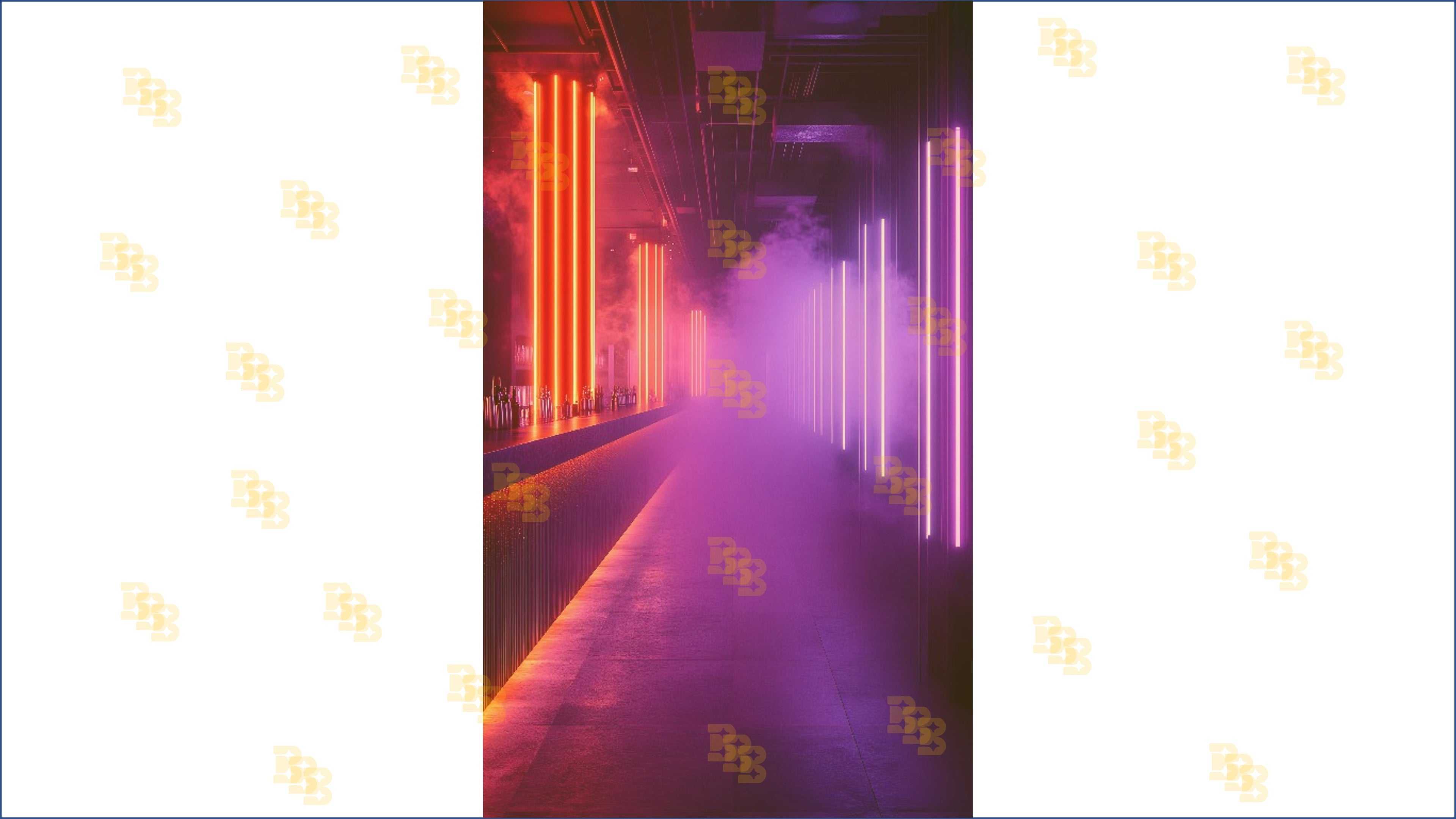 NEON BAR CORRIDOR WITH SMOKE AND LED LIGHTS BACKDROP FOR NIGHTLIFE & CREATIVE PHOTOGRAPHY