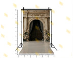 ROYAL ARCH DOOR ENTRANCE WITH FLORAL DECOR AND CURTAINS BACKDROP FOR WEDDING & PORTRAIT PHOTOGRAPHY