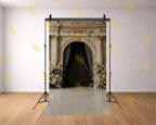 ROYAL ARCH DOOR ENTRANCE WITH FLORAL DECOR AND CURTAINS BACKDROP FOR WEDDING & PORTRAIT PHOTOGRAPHY
