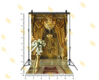 ROYAL GOLDEN PALACE ENTRANCE WITH CHANDELIER AND DRAPES BACKDROP FOR WEDDING & PORTRAIT PHOTOGRAPHY